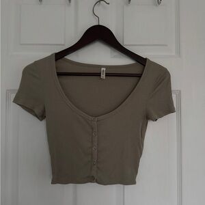 Sunday Best Aritzia Scoop Neck Crop Top - Olive Green